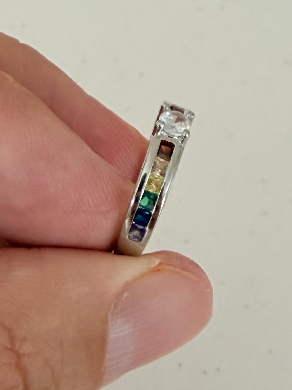 S925 Silver Rainbow Cubic Zircon Ring. - Picture 7 of 9
